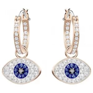 Swarovski Duo Rose Gold Tone Blue Evil Eye Hoop Earrings 5425857