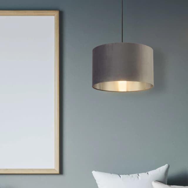 Lighting Collection DARK GREY VELVET DRUM SHADE & SILVER INNER (D40cm) Grey unisex One Size