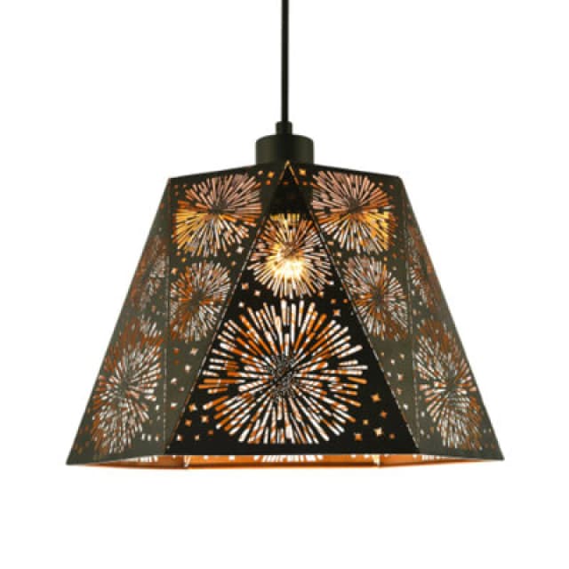 Happy Homewares Designer Hexagonal Pendant Lamp Shade In Matte Black With Starburst Shapes