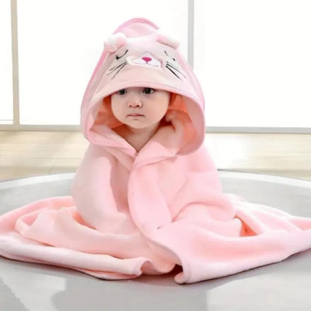 Dyzi Pink Baby Hooded Towel Ultra Soft & Absorbent Animal Cartoon Bath Towel For Kids