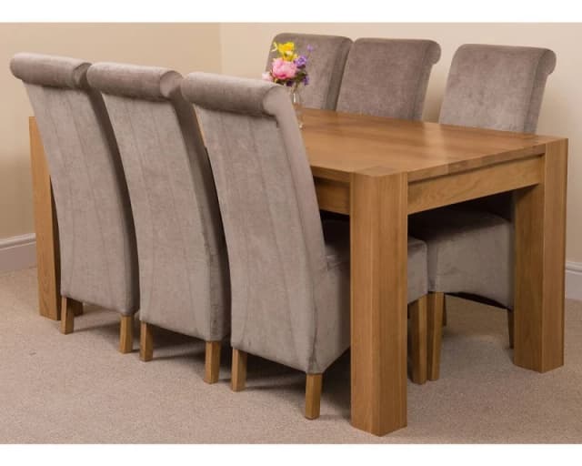 Thats Furniture Kuba 180 x 90cm Chunky Oak Dining Table & 6 Montana Fabric Chairs in Grey Grey Unisex 180 x 90 cm