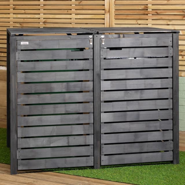 1.43m x 1.16m Outdoor Wooden Garden Double Wheelie Bin Store Storage for 2 Bins in Dark Grey