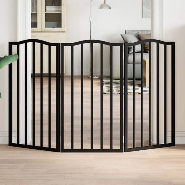 vidaXL Dog Gate Foldable 3 Panels Black 150 cm?Poplar Wood, Black 352222