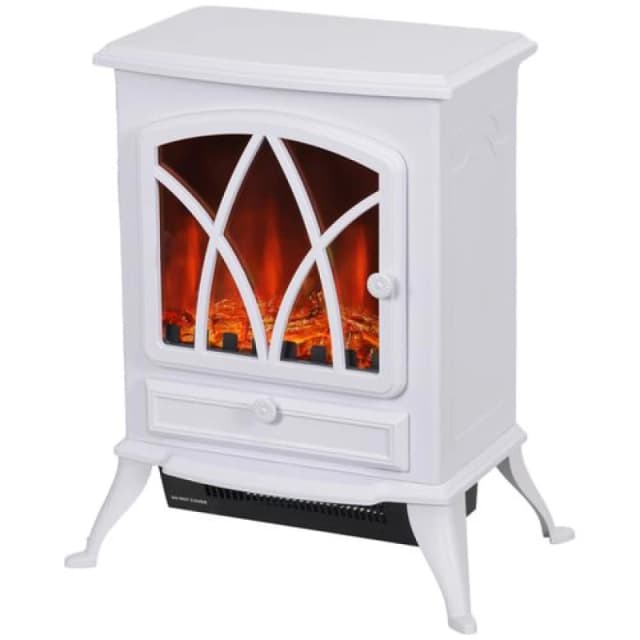 Homcom Freestanding Fireplace Flame Effect Electric Heater Log Burning, White 820-428V70WT