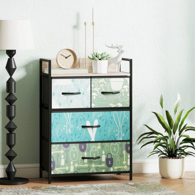 HOMCOM 4-Drawer Chest of Drawers, Fabric Dresser with Open Shelf, Blue 83D-033V00BU