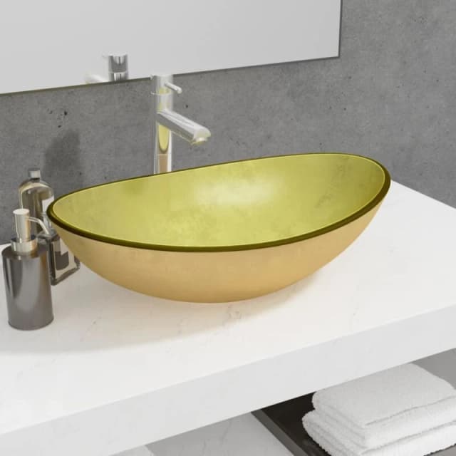 vidaXL Basin Tempered Glass 42cm Gold 142233