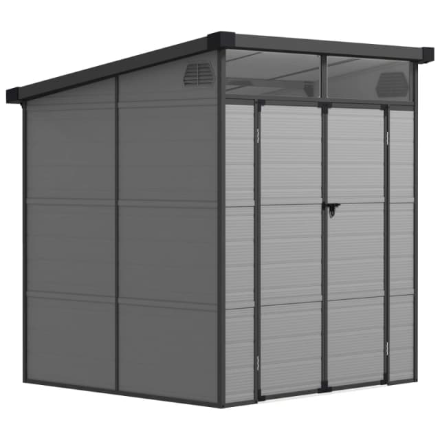 Outsunny Outsunny 6 x 6ft Plastic Garden Shed with Windows and Air Vents, Light Grey Mid Grey