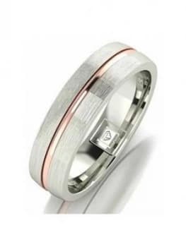 The Love Silver Collection Argentium Silver 5Mm Wedding Band With 9Ct Gold Stripe