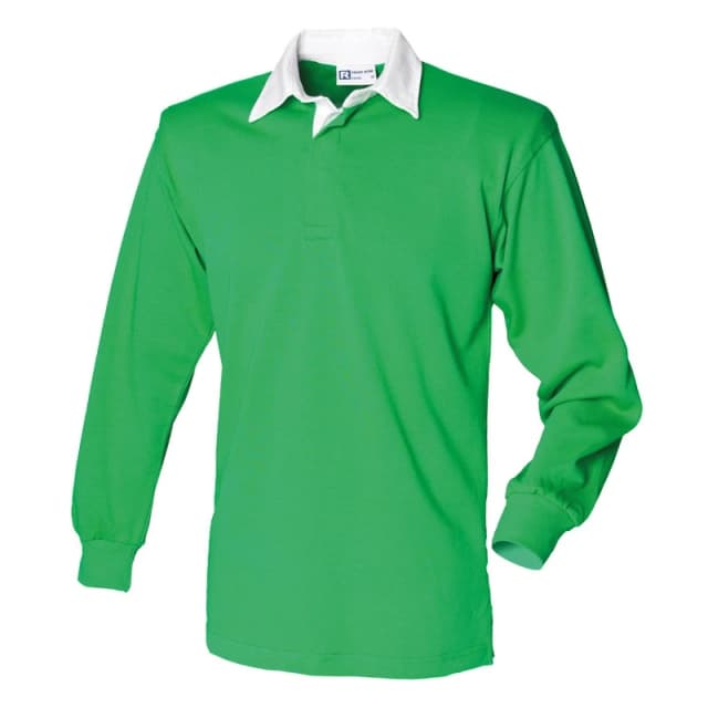 Front Row Mens Long Sleeve Classic Rugby Polo Shirt in Bright Green Size: Small Bright Green Male S