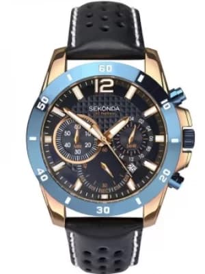 Sekonda Mens Chronograph Black Leather Strap Watch 1489