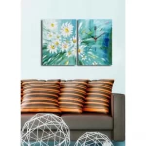 2P3040CS-139 Multicolor Decorative Canvas Wall Clock (2 Pieces)