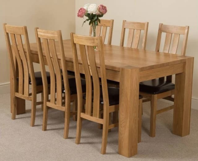 Thats Furniture Kuba 180 x 90cm Chunky Oak Dining Table & 6 Princeton Chairs in Brown Brown Unisex 180 x 90 cm