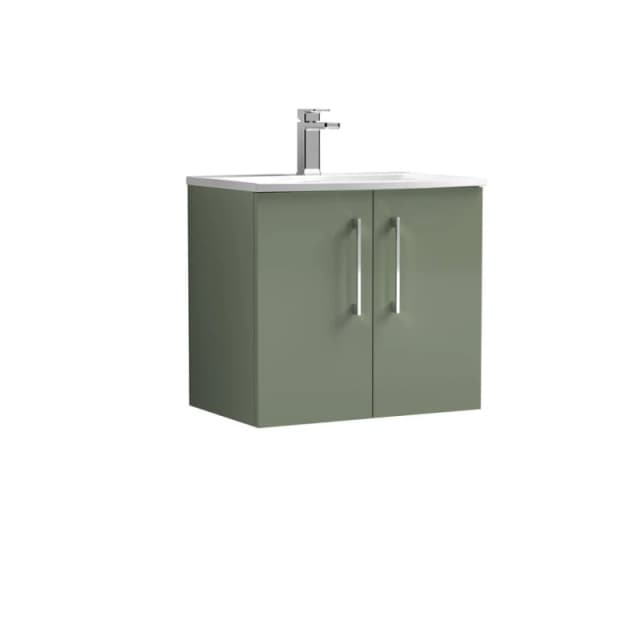 Balterley Bathroom 2 Soft Close Door Wall Hung Vanity Unit Basin, Green, 600mm in Green Green Unisex