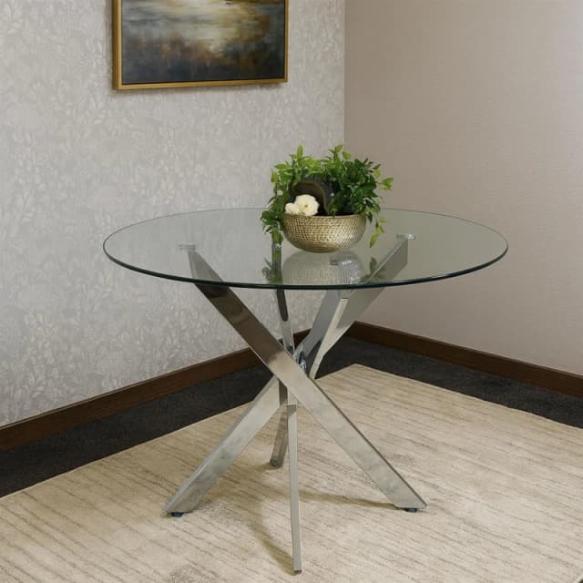 KOSY KOALA KOSY KOALA Round Glass Dining Table with Chrome legs, Living / Dining Room, Kitchen in Clear Clear One Size Unisex 5061055341512