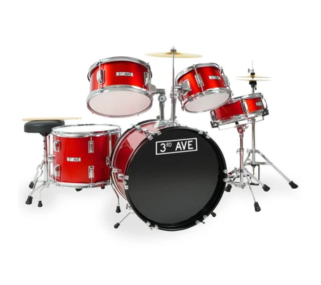 3RD AVENUE Junior 5 Piece Drum Kit - Red, Red 5060742472805