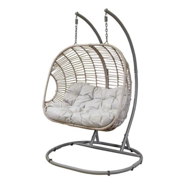 Dellonda Egg Hanging Swing Chair, Wicker Rattan Basket, Steel Frame, Double - Dg61
