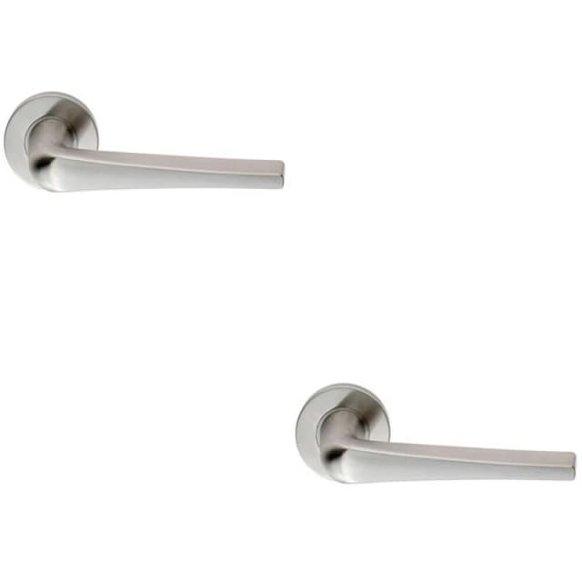 Loops 2x PAIR Straight Flat Topped Bar Handle on Round Rose Concealed Fix Satin Steel Metallics