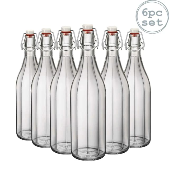 Bormioli Rocco Oxford Glass Swing Bottles - 1 Litre - Pack of 6 Clear