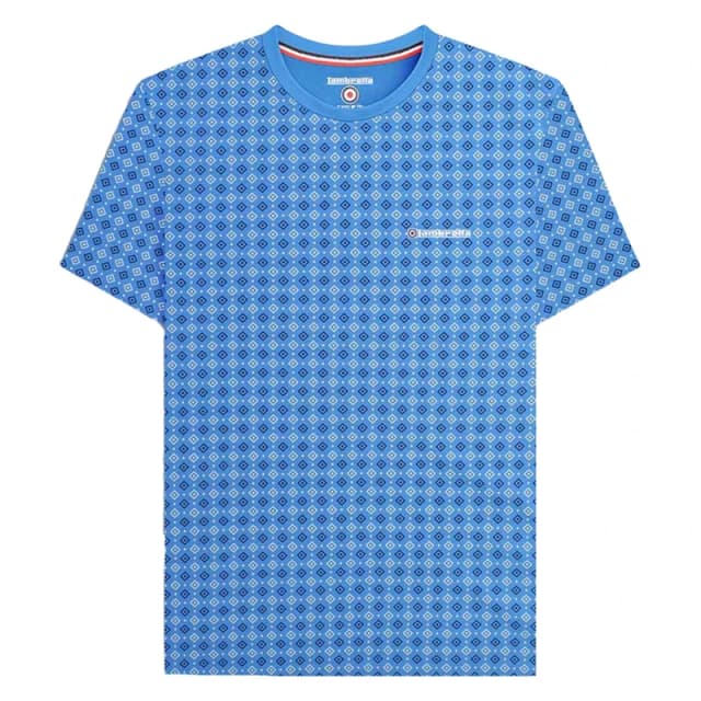 Lambretta Lambretta Men SS24 Geometric All-Over Print T-Shirt in Blue Size: large Blue L Male 5063703662895
