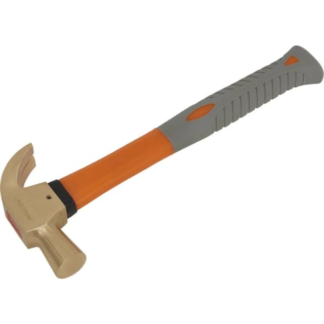 Loops 16oz Non-Sparking Claw Hammer - Fibre Glass Shaft - Shock Absorbing Grip Clear