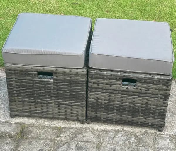 Fimous 2 PC Outdoor Dark Grey Rattan Small Footstool Set
