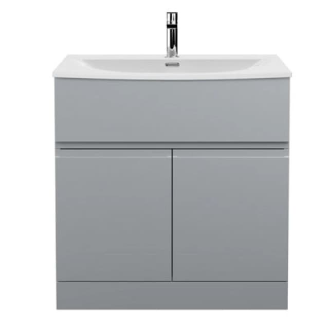 Nuie Hudson Reed Urban Floor Standing 2 Door 1 Drawer Vanity Unit With Curved Basin, Durable Modern Vanity Unit In Satin Grey, 800mm