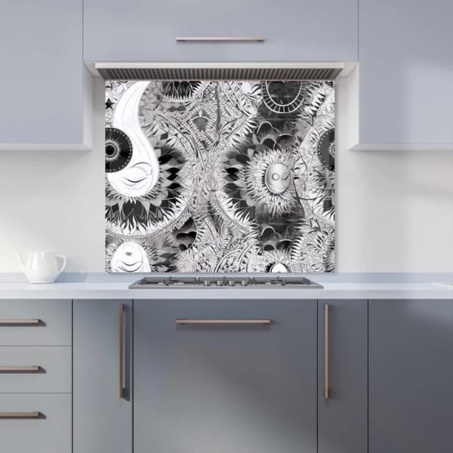 Warren Reed - Designer Abstract Moon & Sun Kitchen Splashback in Grey Size: 600mm x 750mm Grey Unisex 600mm x 750mm