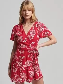 Superdry Vintage Mini Wrap Dress - Red, Size 8, Women