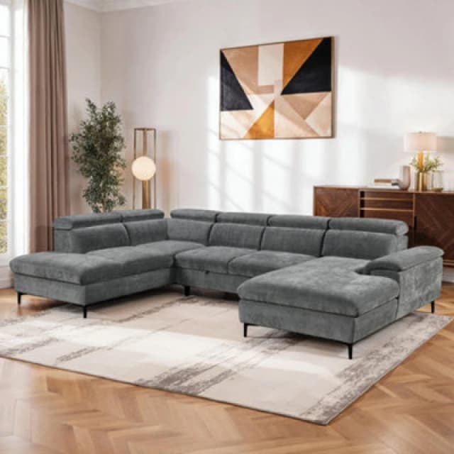 More4Homes Leon Fabric Pull Out Corner Sofa Bed Grey