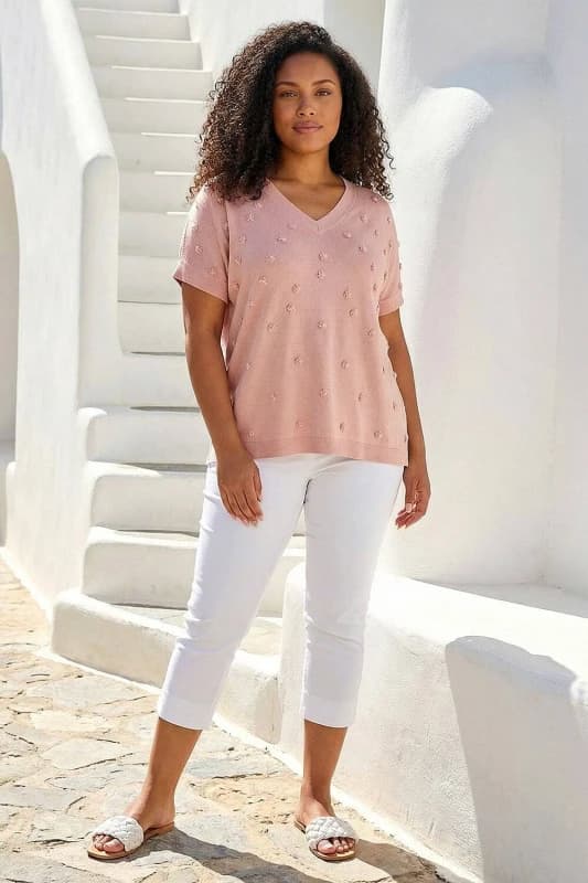 Roman Womens Curve Faux Pearl Embellished Top in Pink Size: 18 Pink Female 18