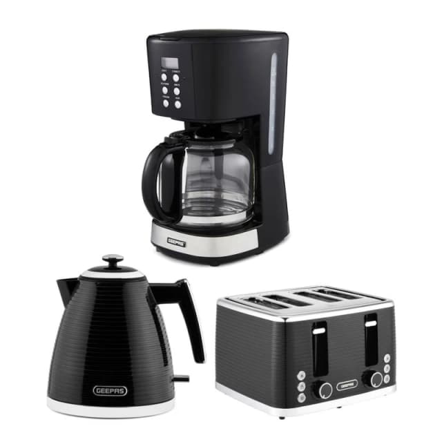 Geepas 1.7L Electric Kettle & Toaster Set with 1.5L Filter Coffee Machine in Black Unisex