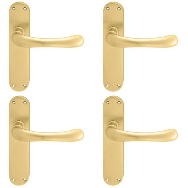 Loops 4x PAIR Smooth Rounded Handle on Shaped Latch Backplate 185 x 42mm Satin Brass Metallics