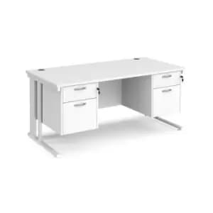 Office Desk Rectangular Desk 1600mm With Double Pedestal White Top With White Frame 800mm Depth Maestro 25 MCM16P22WHWH