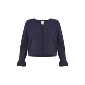 Yumi Navy Cropped Cardigan With Bell Sleeves - Blue