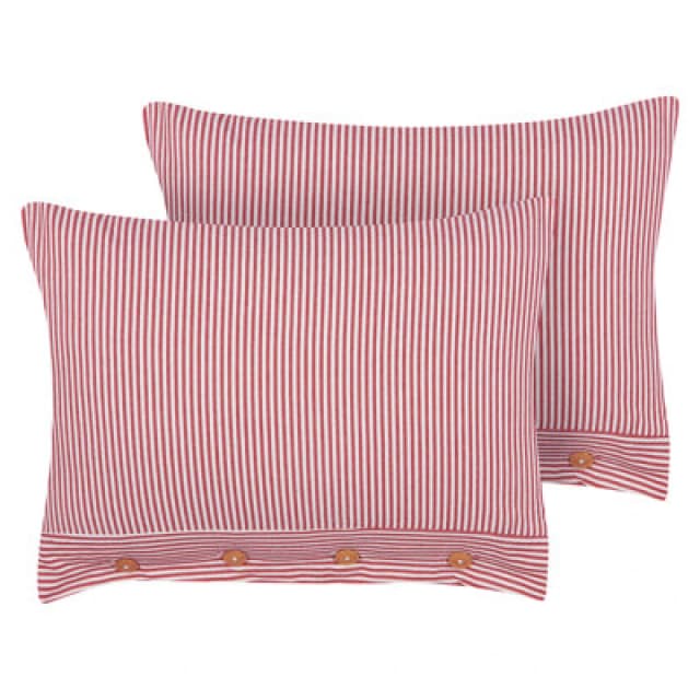 Beliani Set Of 2 Decorative Cushions Aalita Cotton 40 X 60 Cm Red Striped