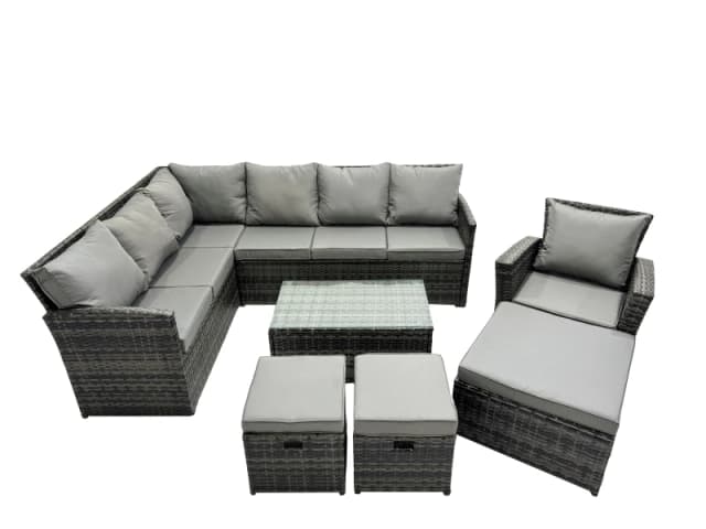 Fimous 10 Seat Poly Rattan Corner Sofa Set with 3 Stools Chair in Dark Grey Dark Grey Unisex
