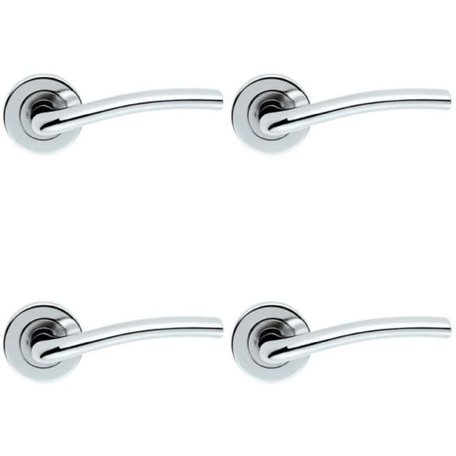Loops 4x PAIR Raised Lever with Smooth Edges Concealed Fix Round Rose Polished Chrome Multi