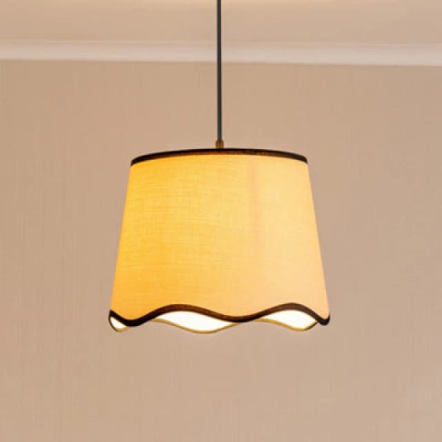 ValueLights Dutton Natural Fabric Scallop Edge Large Lamp Shade with LED Bulb Black