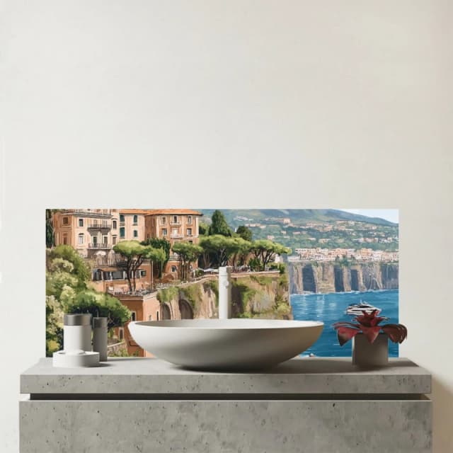 Warren Reed - Designer Sorrento Cliffs Glass Bathroom Splashback Multicolor Unisex