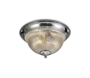 Macy IP44 2 Light E14 Flush Ceiling Light, Polished Chrome with Clear Ribbed Glass