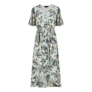 Mela Sage Green Floral Wrap Front Midi Dress - Green