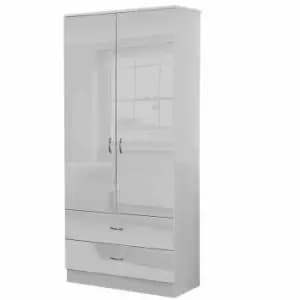 FWStyleWhite Gloss Modern 2 Door Combination Wardrobe
