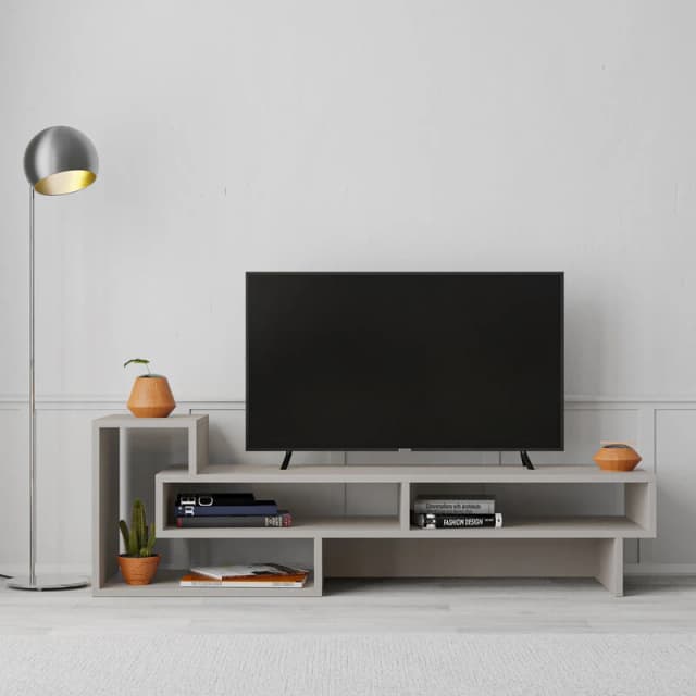 DECORTIE Decortie - Tetra Modern tv Stand Multimedia Centre tv Unit With Shelves 136.5cm - Mocha Grey - Mocha Grey M.TV.11169.10