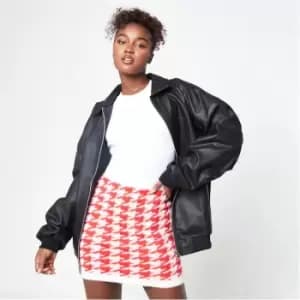 Missguided Houndstooth Knit Mini Skirt - Red