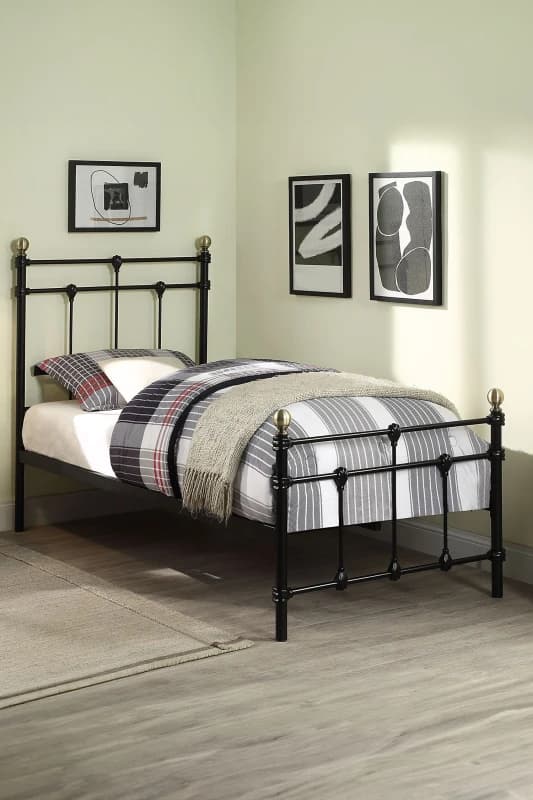 SlumberWorx Bayford Traditional Single Metal Bed Frame with Guest Trundle Bed Black