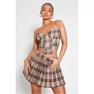 I Saw It First Check Print Pleated Mini Skirt - Brown