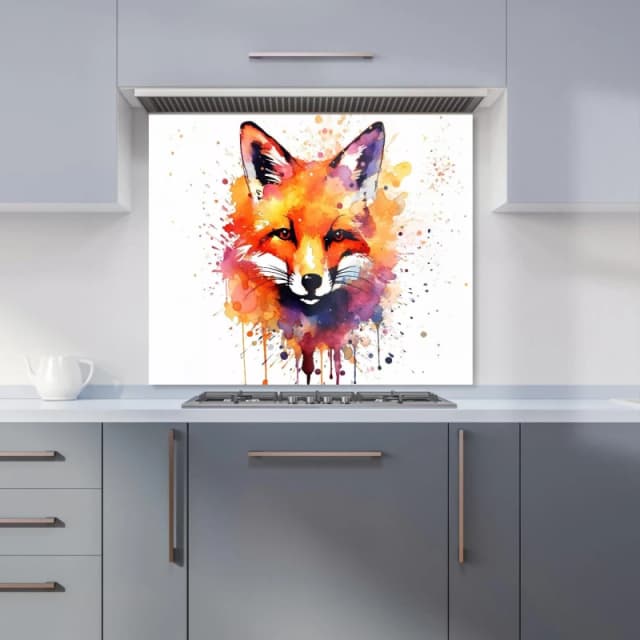Warren Reed - Designer Watercolour Splashart Fox Face Kitchen Splashback in Orange Size: 600mm x 750mm Orange Unisex 600mm x 750mm