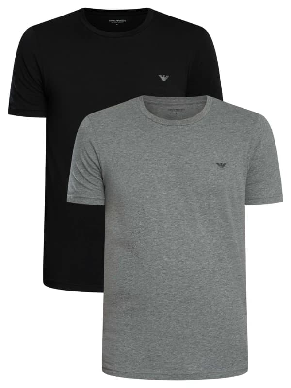 Emporio Armani 2 Pack Lounge Crew T-Shirt Grey Melange/Black XL