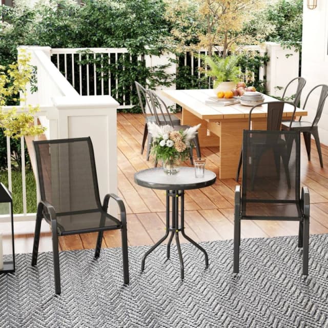 Outsunny Garden Bistro Set, Small Garden Set w/ Stackable Chairs, Black Jet Black