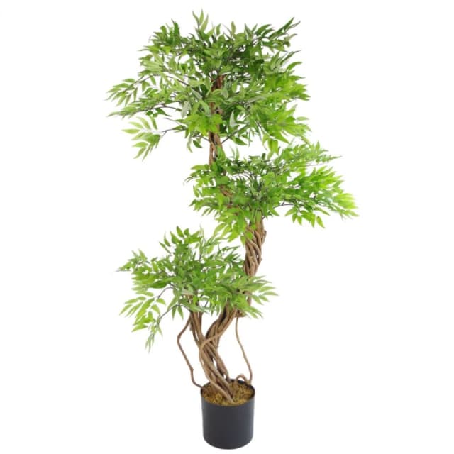 Leaf Large Artificial Tree Japanese Fruticosa Ficus Tree Plain Plastic Pot 140cm Botanik Green